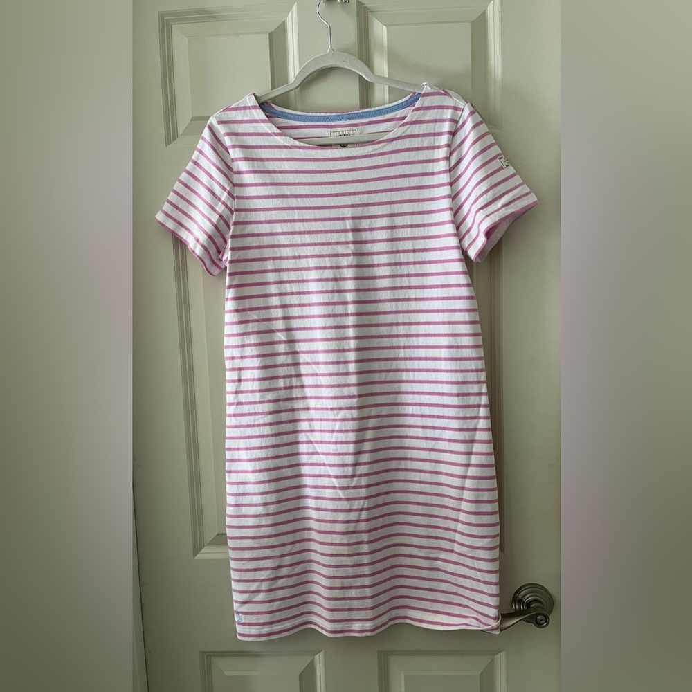 Womenβs Joules Mariners Grade Dress Pink White short sleeve boating Beach Cotton